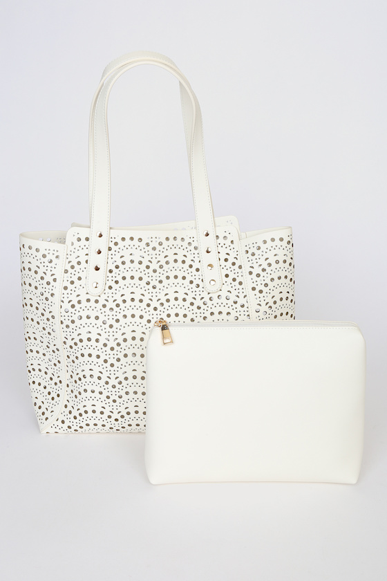 Busy Bae White Laser Cut Tote Bag 5