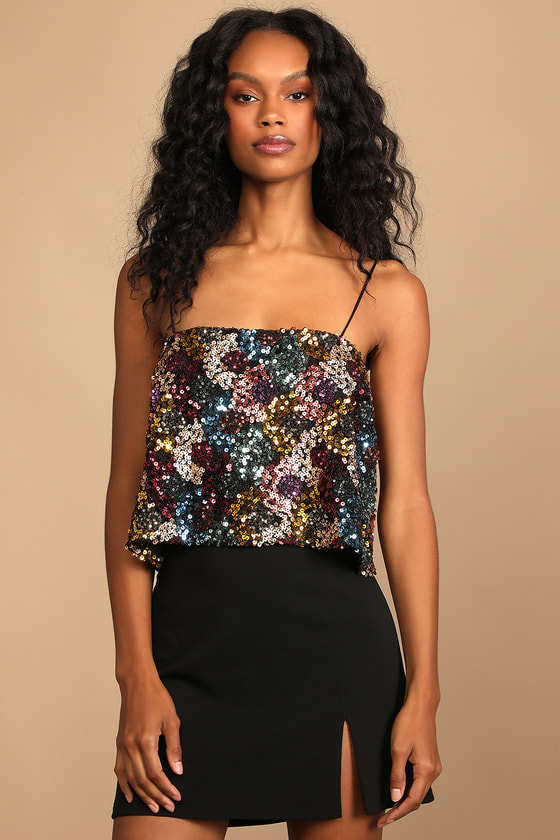 Colorful Sequin Top Cropped Tank Top Cami Top Women s Tops