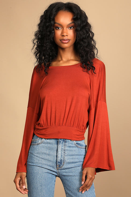 Turn of Events Rust Orange Reversible Long Sleeve Crop Top 1