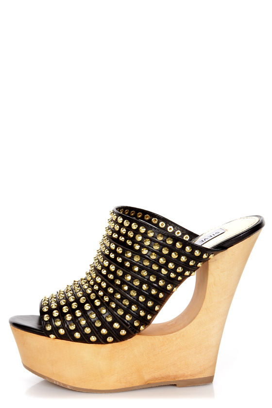 Steve Madden Luccious Black Studded Peep Toe Mule Wedges - $129.00 - Lulus