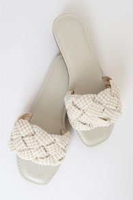 Avalon Ivory Pearl Braided Flat Slide Sandals