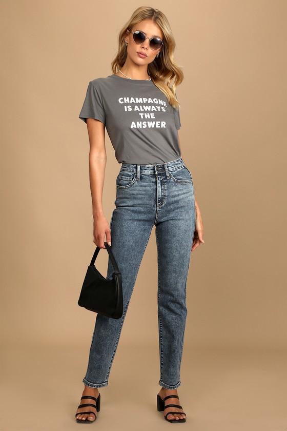 Medium Wash Denim Jeans - Mom Jeans - High Rise Jeans - Lulus