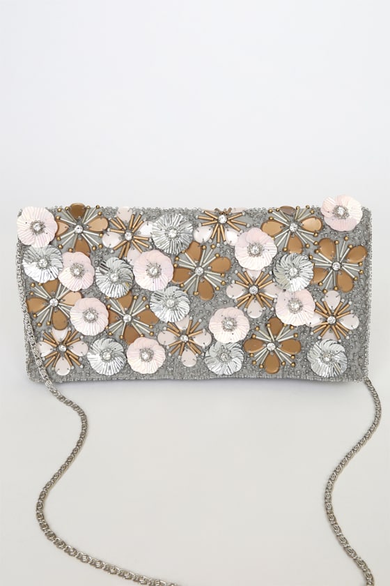 Simon Miller Beaded Lune Clutch in Silver/Olive Motif