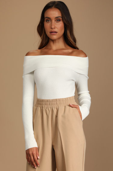 White Sweater Off-the-Shoulder Sweater Cropped Sweater Lulus