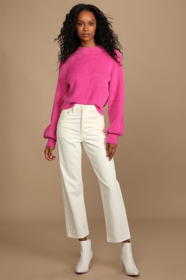 Hot Pink Sweater - Eyelash Knit Sweater - Pullover Sweater - Lulus