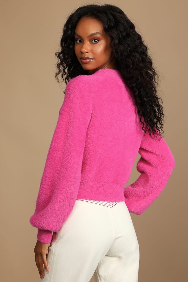 A Lot of Style Hot Pink Eyelash Knit Long Sleeve Sweater