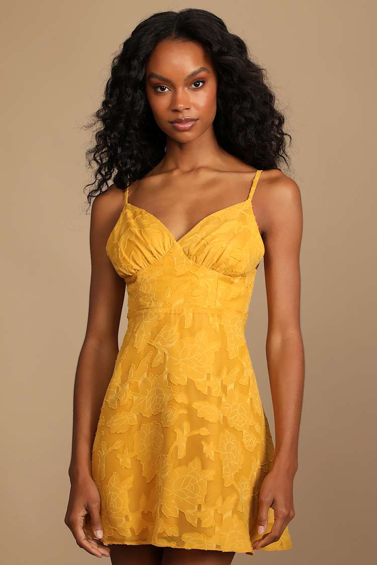 garden explorer mustard yellow floral print mini dress Flower Cute Little Sundresses Garden Explorer Mustard Yellow Floral Print Mini Dress