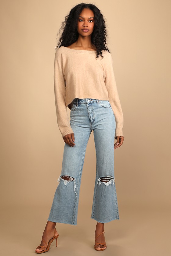Tan cropped sweater deals