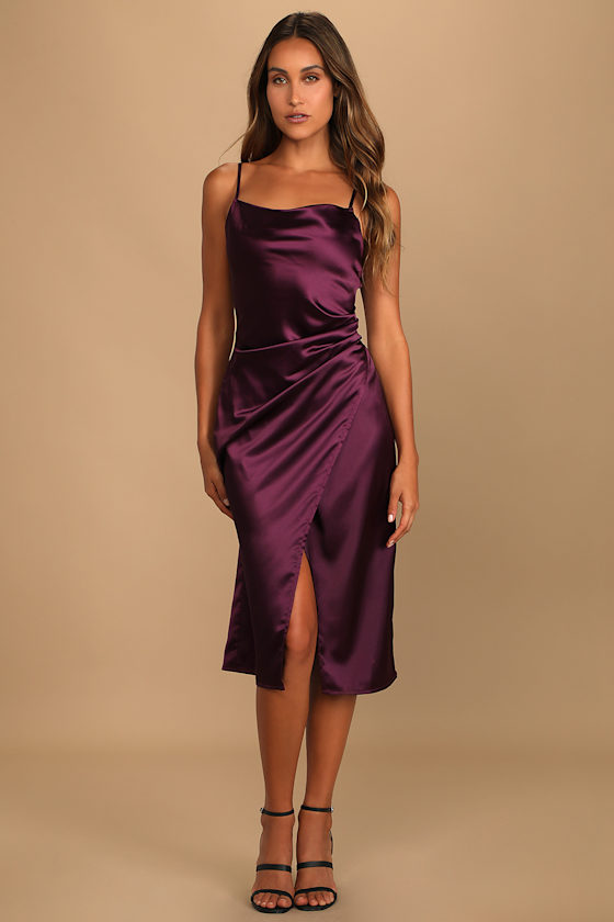 Hollywood Woman Plum Purple Satin Midi Dress 5