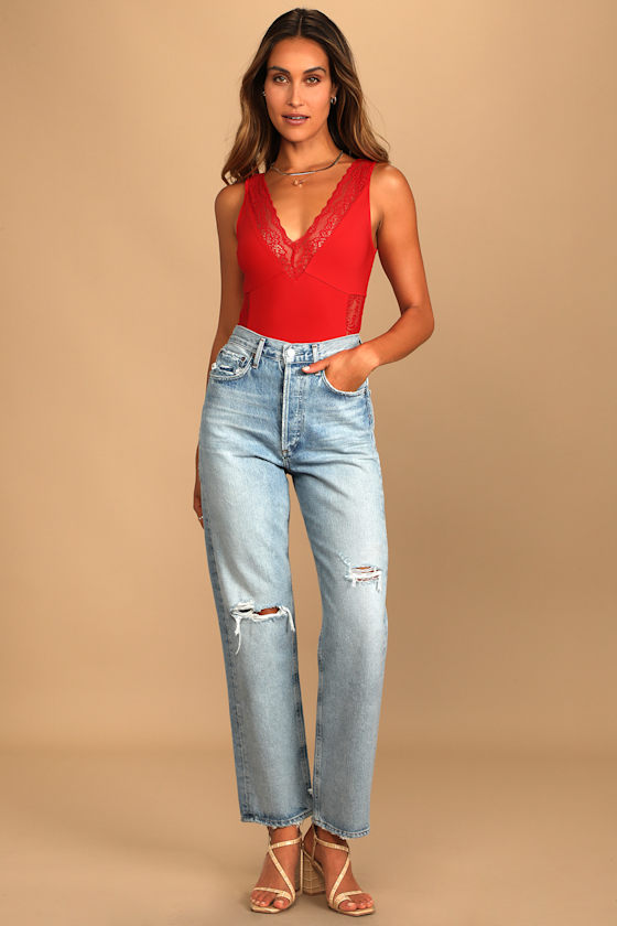 Flirt With You Red Lace Sleeveless Bodysuit 7