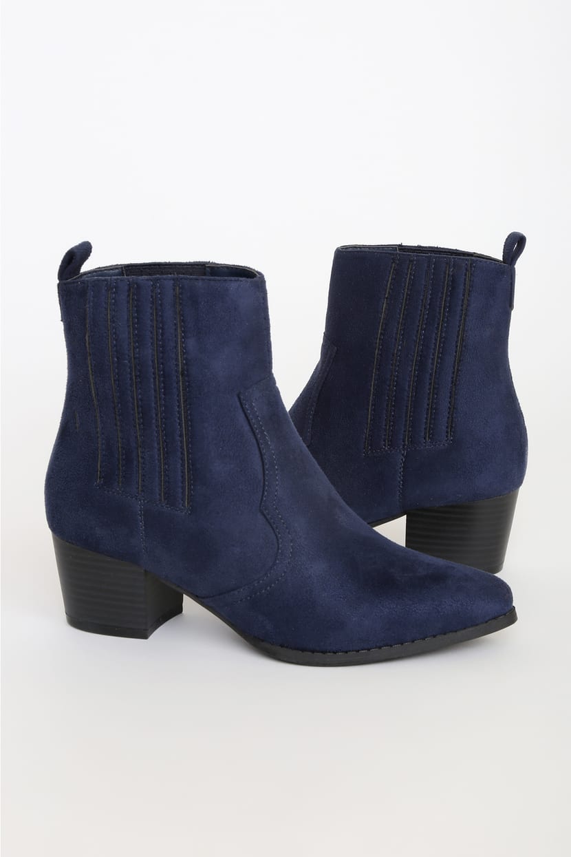 ladies navy blue booties