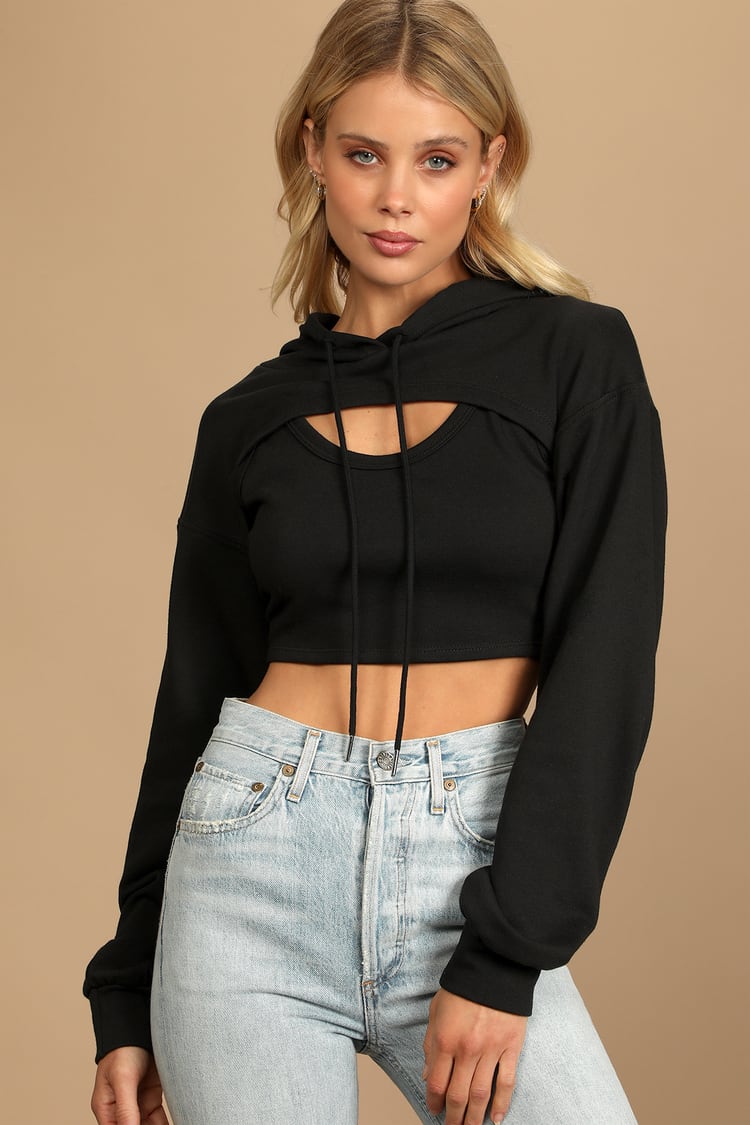 Double the Trends Black Cropped Sweatshirt Set
