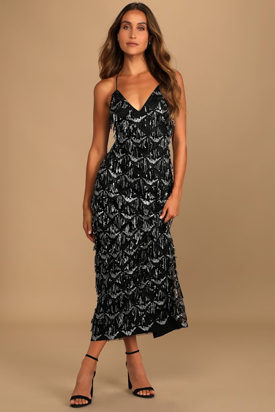 Marvelous Moment Black Sequin Fringe Maxi Dress 1