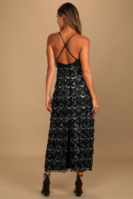 Black Sequin Dress Sequin Fringe Dress Sequin Maxi Dress Lulus