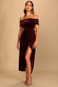 I'm Enchanted Burgundy Velvet Off-the-Shoulder Maxi Dress