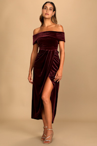 I'm Enchanted Burgundy Velvet Off-the-Shoulder Maxi Dress 4