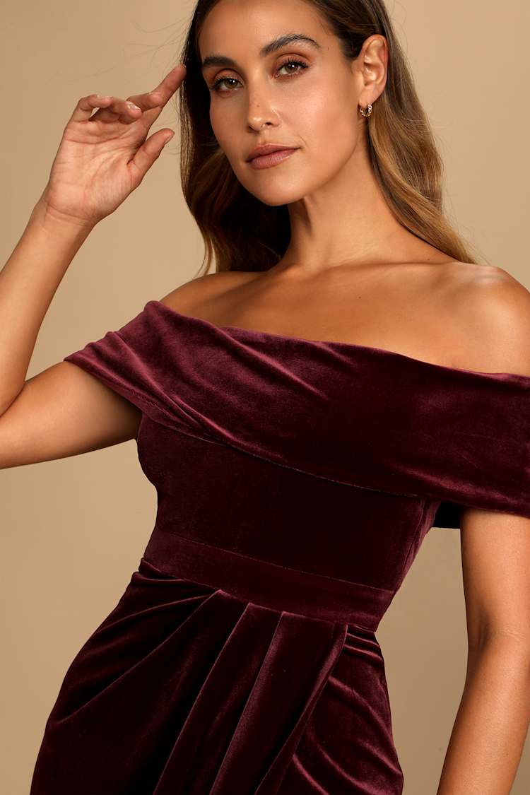 I'm Enchanted Burgundy Velvet Off-the-Shoulder Maxi Dress