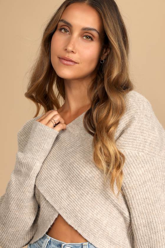 Don't Be Cross Beige Knit Cross-Front Sweater 5