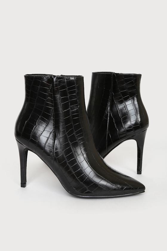 Black Croc Booties - Stiletto Heel Booties - Ankle Booties - Lulus