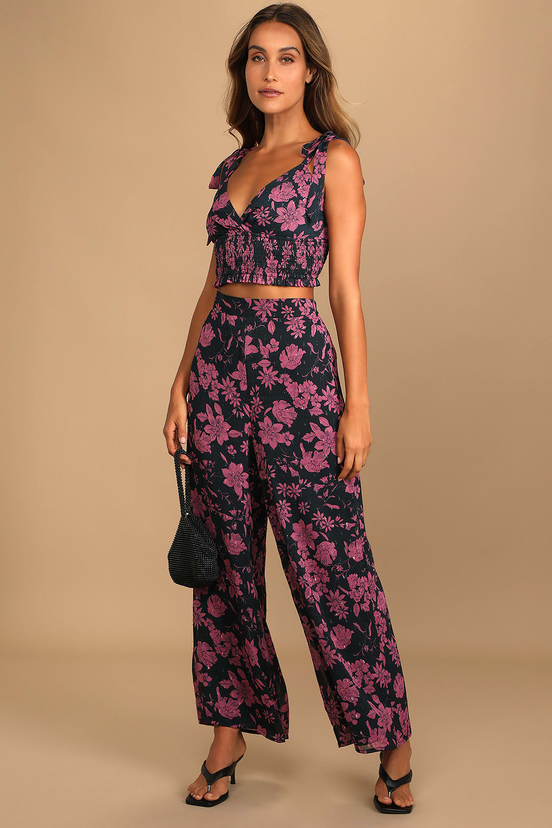 Blue Floral Jumpsuit - Two-Piece Jumpsuit - Tie-Strap Jumpsuit - Lulus