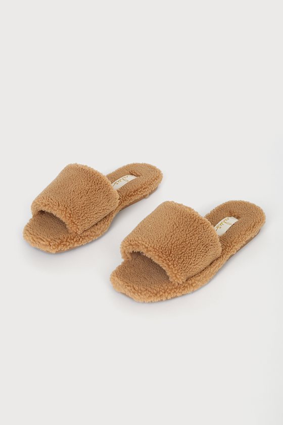 Camaria Camel Faux Fur Slide Slippers 2