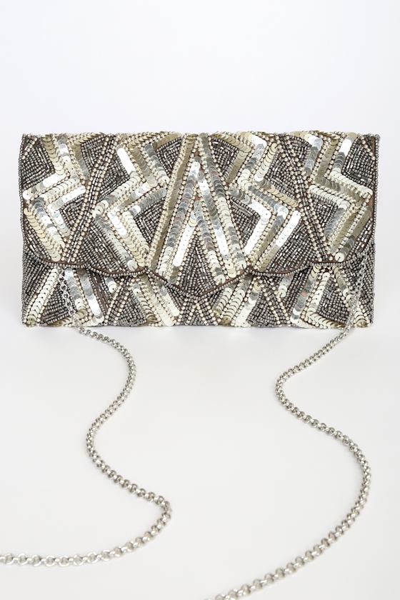 Shines So Bright Gunmetal Sequin Embellished Clutch 4