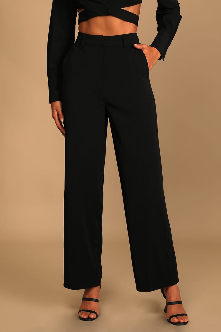 So Get This Black High-Waisted Wide-Leg Trouser Pants