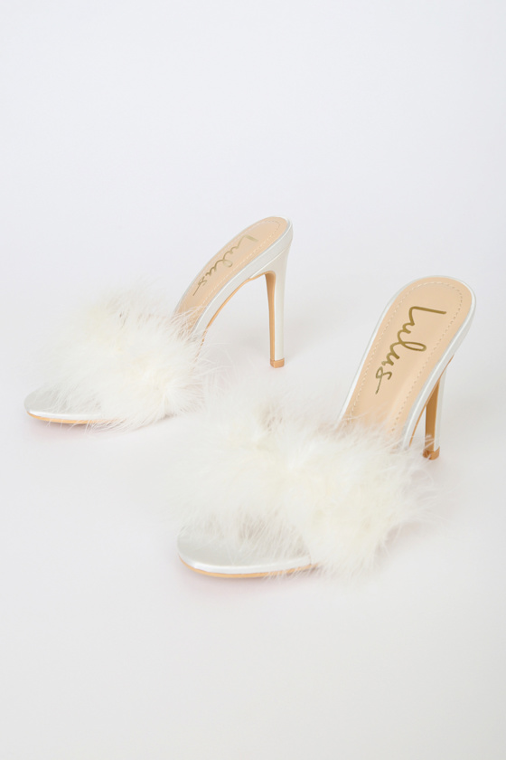 Boabaa White Feather High Heel Sandals 3
