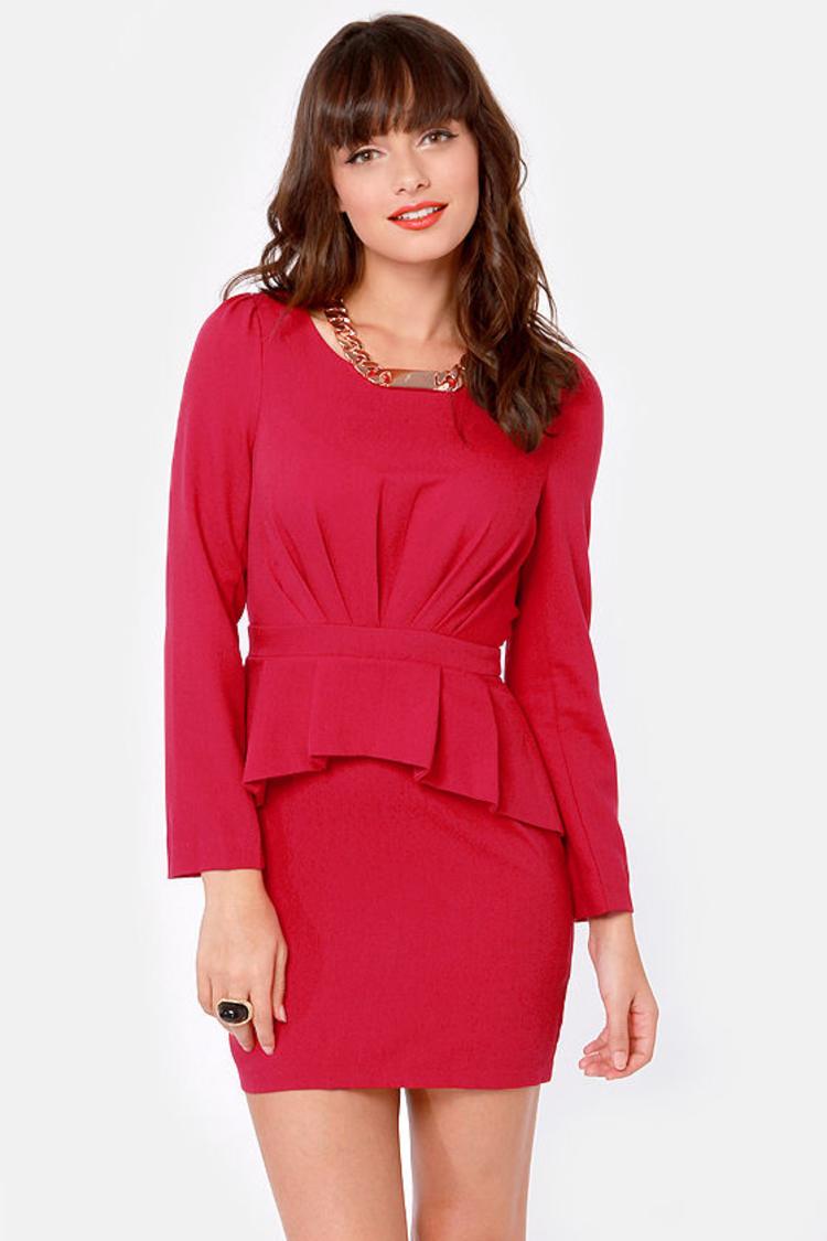 Pretty Long Sleeve Dress - Wine Red Dress - Peplum Dress - $48.00 - Lulus Pretty Long Sleeve Dress - Wine Red Dress - Peplum Dress - $48.00 - Lulus