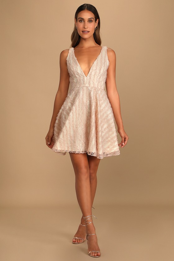 Mauve Pink Mini Dress - Lace Mini Dress - Sleeveless Skater Dress 