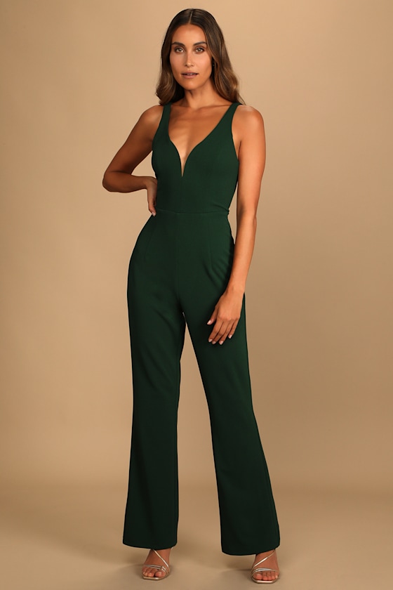 Instant Icon Dark Green V-Neck Sleeveless Jumpsuit 1