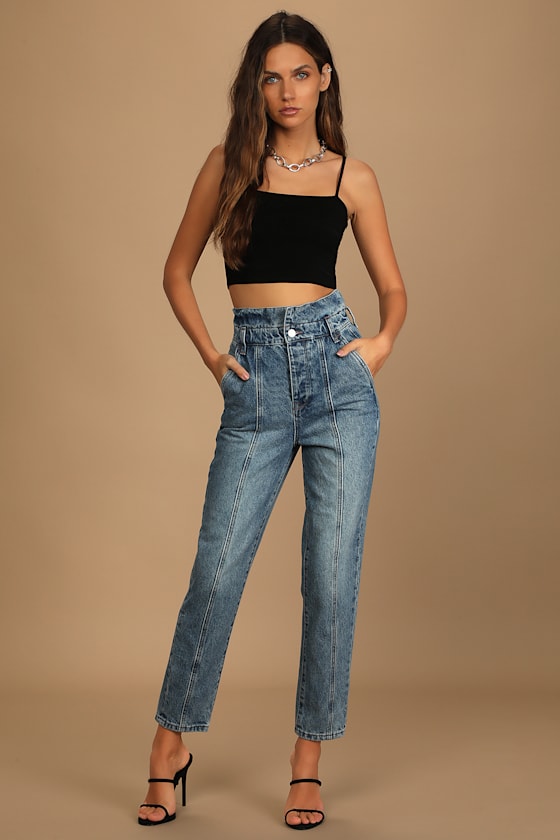 Blank NYC Don't Cross Me - Medium Wash Jeans - Paperbag Jeans - Lulus