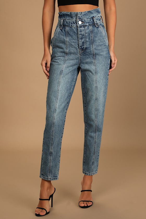 Don't Cross Me Medium Wash High-Rise Paperbag Waist Jeans 3