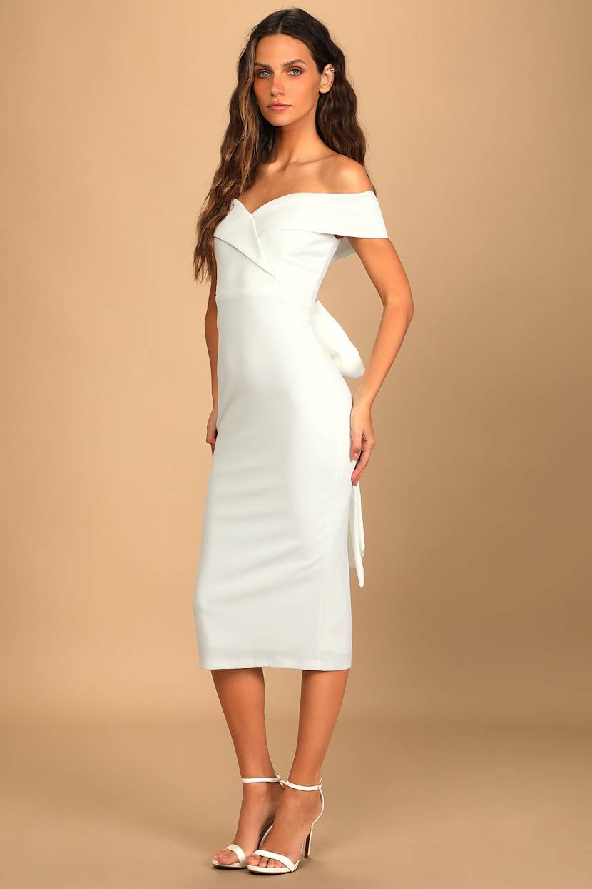 White Midi Dress - Off-the-Shoulder Dress - Bow Back Dress - Lulus White Midi Dress - Off-the-Shoulder Dress - Bow Back Dress - Lulus