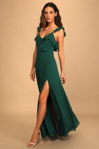 Adoring Glances Emerald Green Ruffled Maxi Dress