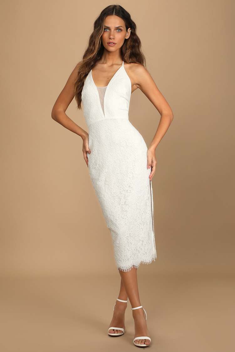Romantic Message White Lace Sleeveless Midi Dress