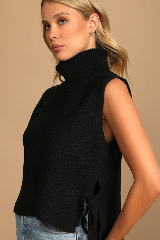 Chic Expectations Black Ribbed Turtleneck Side-Tie Sweater Top 6