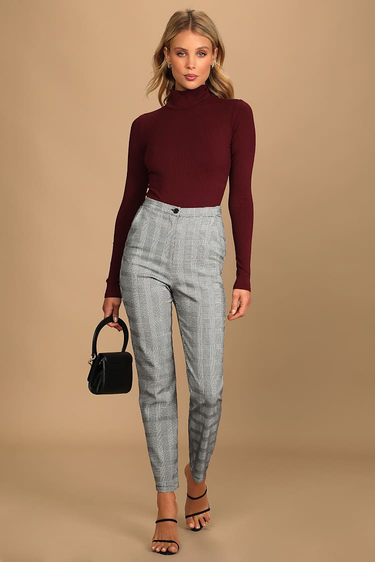 high waisted plaid dress pants The Meena High Waist Plaid Pants