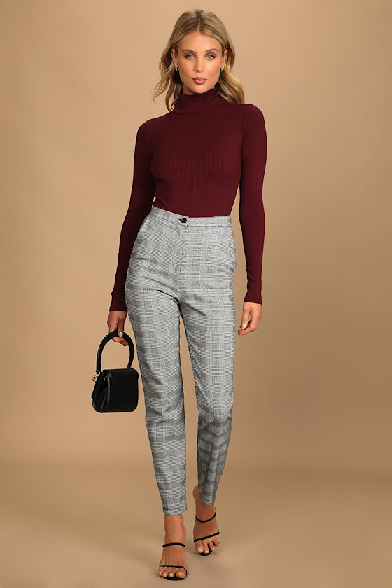 'Fit Check Black and White Glen Plaid High Waisted Trouser Pants 5