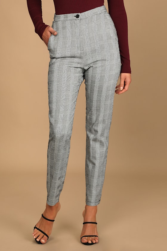 'Fit Check Black and White Glen Plaid High Waisted Trouser Pants 4