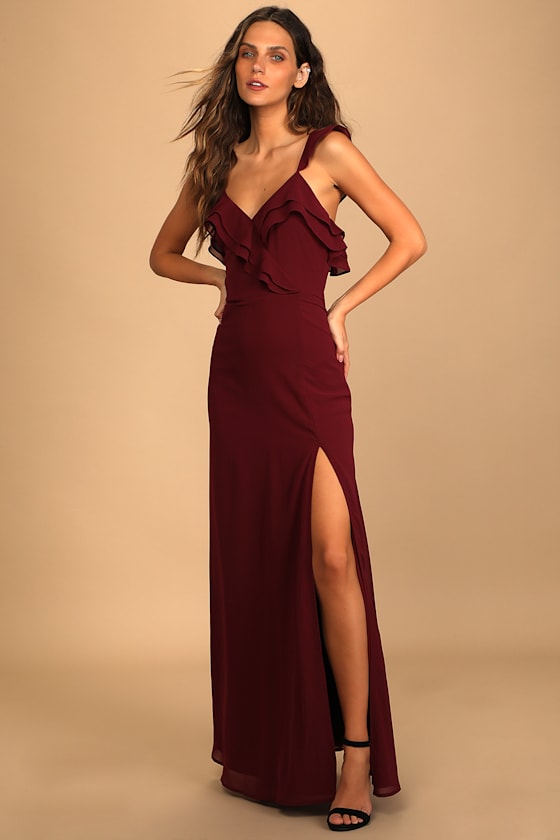 Adoring Glances Burgundy Ruffled Maxi Dress 5
