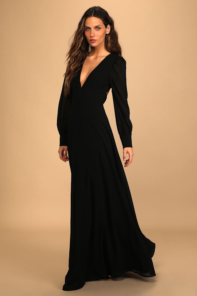 Talk About Divine Black Long Sleeve Backless Maxi Dress