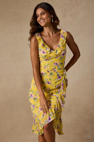 Rio Yellow Multi Floral Ruffled Midi Dress 1