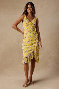 Rio Yellow Multi Floral Ruffled Midi Dress 3