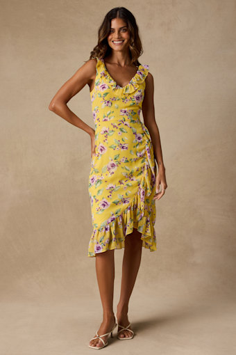 Rio Yellow Multi Floral Ruffled Midi Dress 3