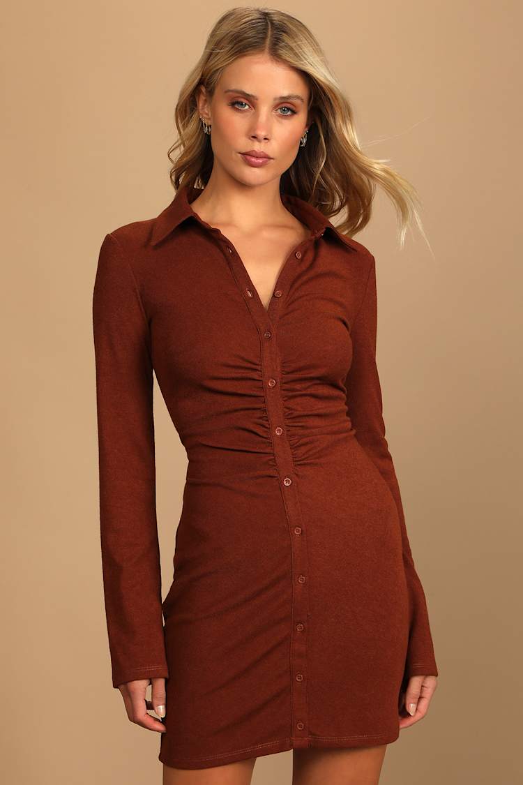brown mini dress women Stretchy Brown Mini Dress with Adjustable Strap