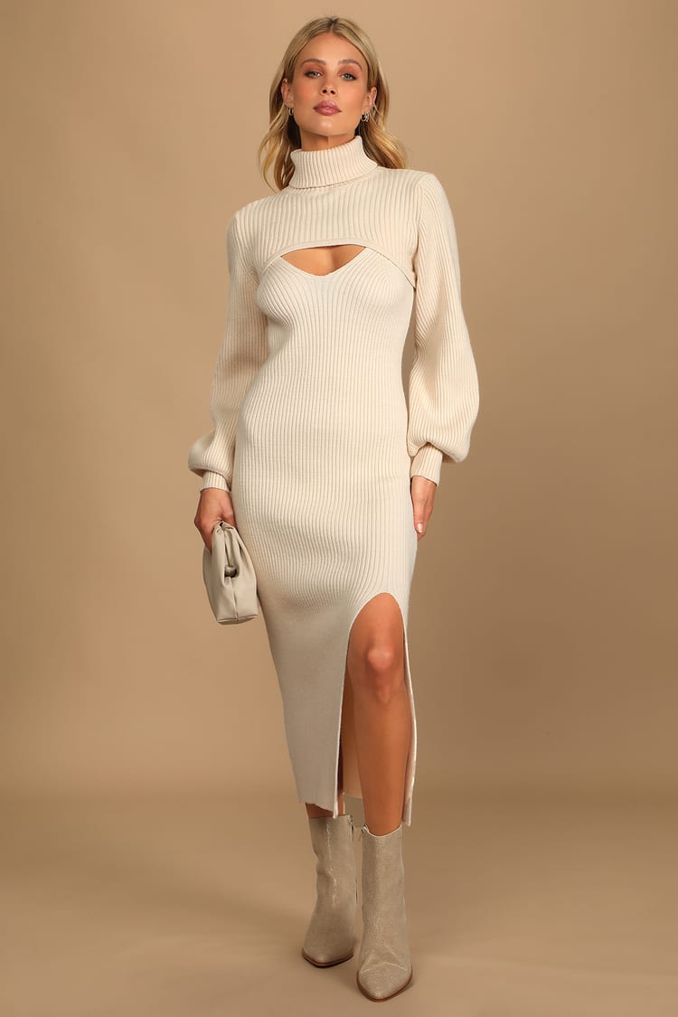 Cream Ribbed Midi Dress - Two-Piece Dress - Sweater Dress - Lulus