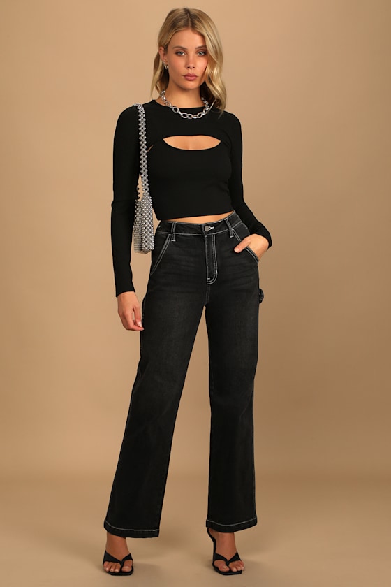 New Trends Black Ribbed Sleeve Two-Piece Crop Top 8