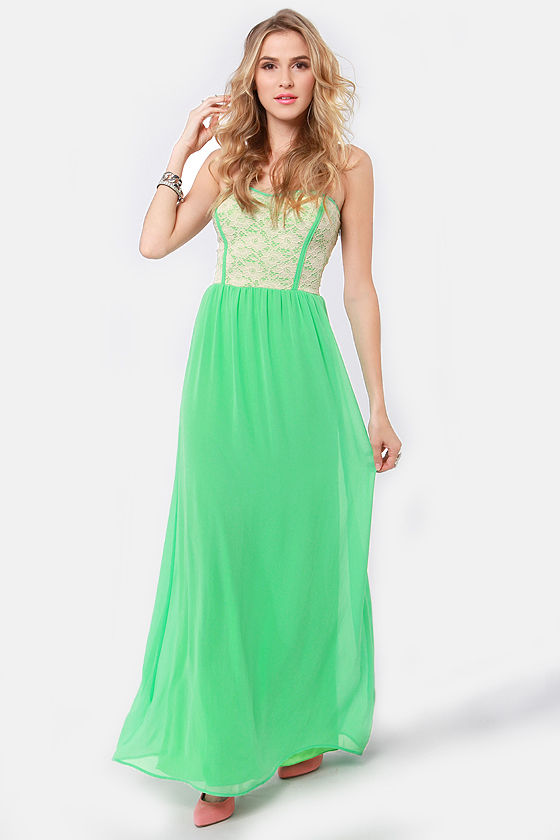 Pretty Maxi Dress - Green Dress - Strapless Dress - Lace Dress - $53.00 ...