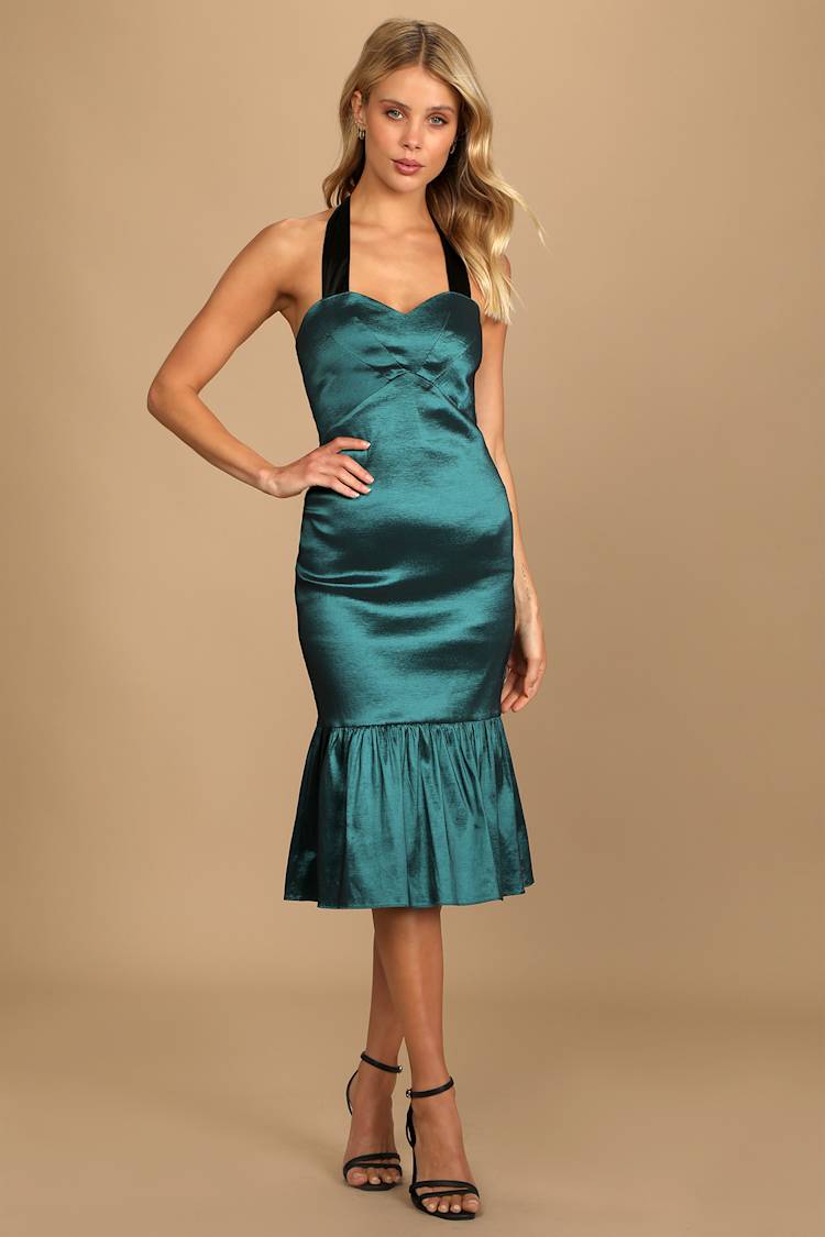 Teal Blue Midi Dress - Trumpet Hem Dress - Halter Midi Dress - Lulus